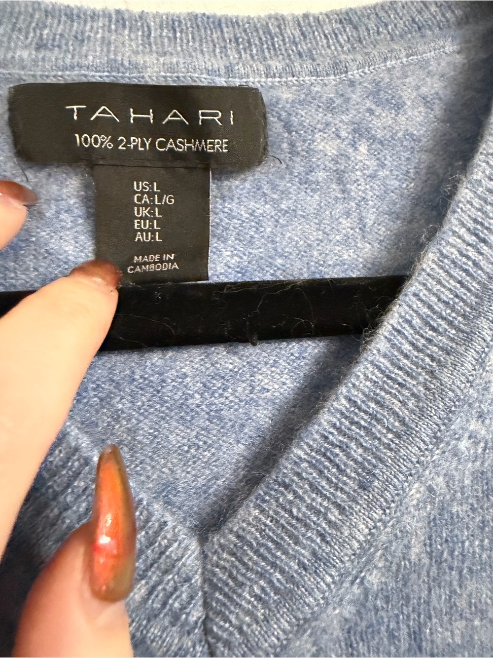 Tahari Light Blue V-Neck Cashmere Sweater